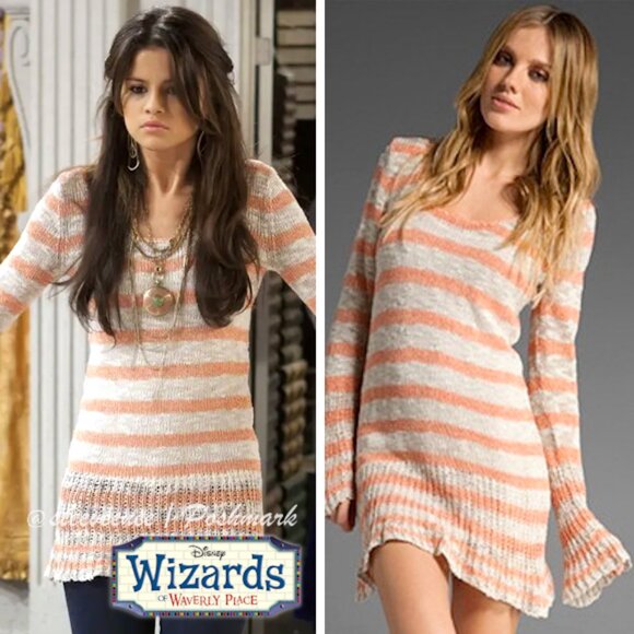 Free People Striped Kiwi Bell Cuff Sweater ASO Alex Russo - Picture 1 of 8